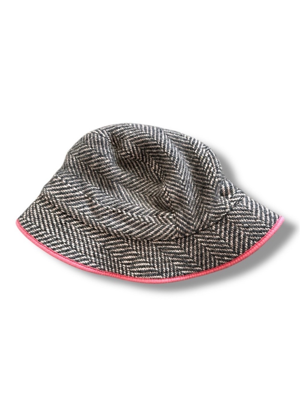 Vintage Y2K Gap Brown Wool Herringbone Bucket Hat Pink Trim Women’s Size M/L